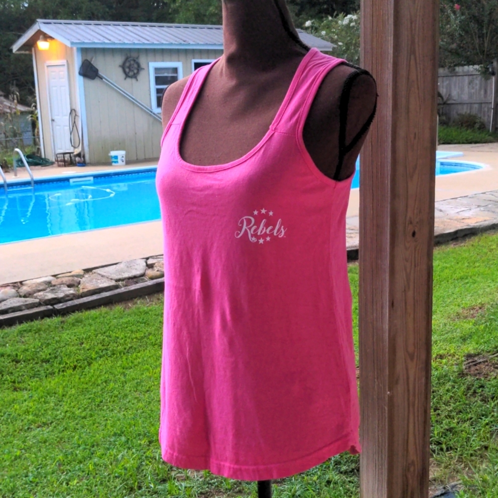 Pressbox Ole Miss Pinkish Red Scoop-Neck Racer-Back TShirt Rebels UofM Oxford,MS